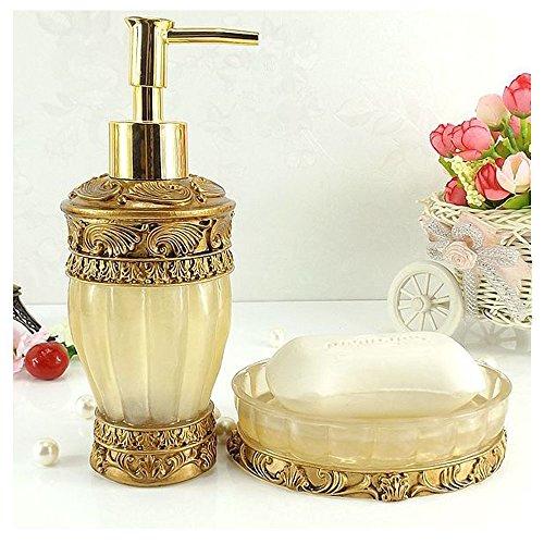 LUANT LUANT Vintage Golden Bathroom Accessories, 5Piece Bathroom Accessories Set, Bathroom Set Features, Soap Dispenser, Toothbrush Holder, Tumbler & Soap Dish - Golden Glossy - Bath Gift Set
