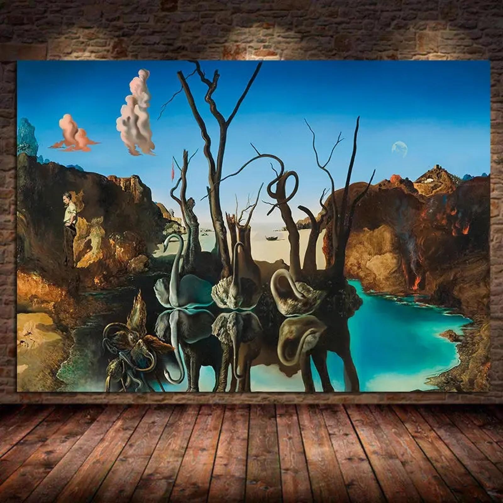 KQZVCU KQZVCU Salvador Dali Swans Reflecting Elephants Canvas Abstract Poster and Print Wall Art for Living Room Bedroom Decor 30x50cm Inner Frame
