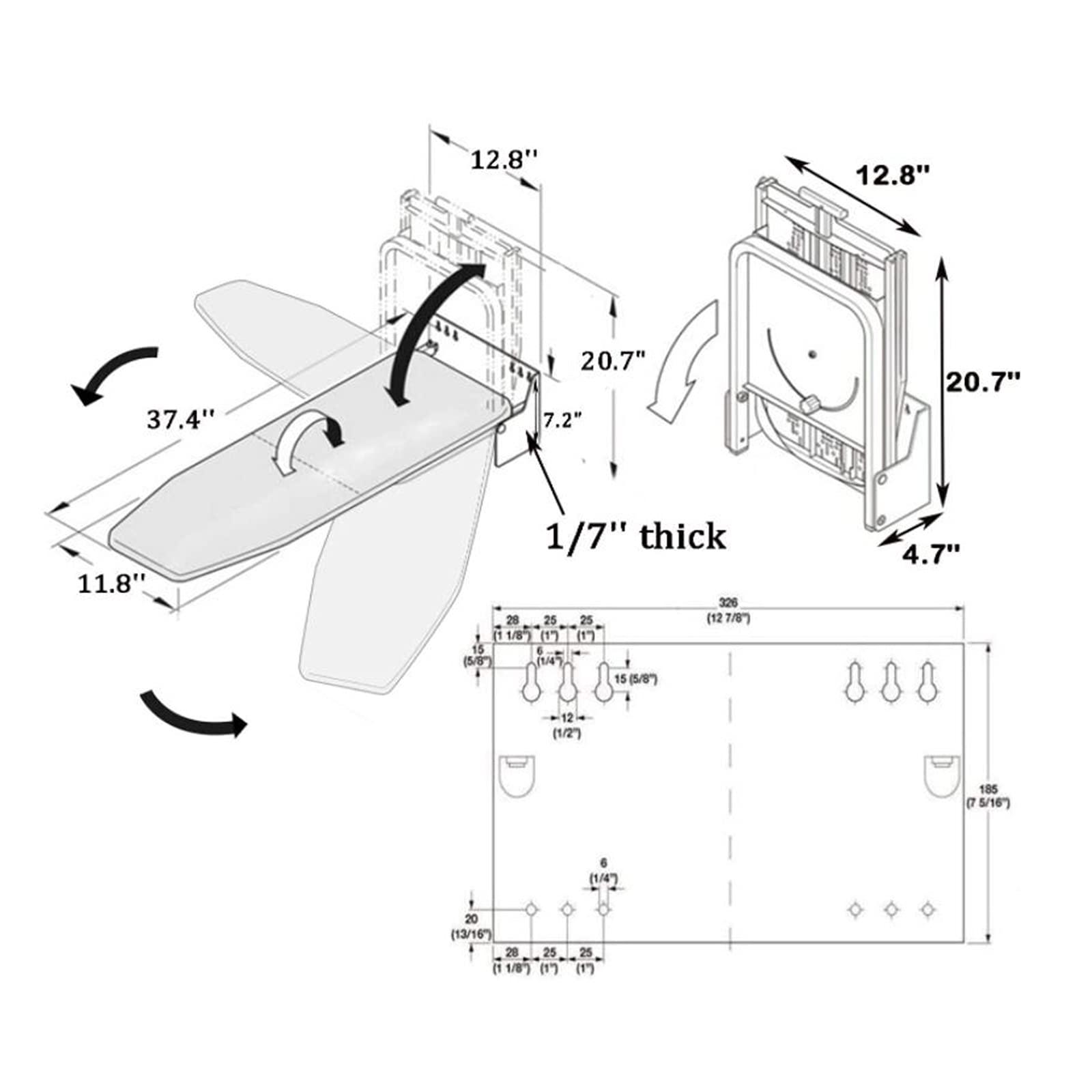 USZWBY Hiding Ironing Board Wall-Mounted Ironing Board with Heat Resistant Cover,37.4in Fold Drop Down Laundry Iron Boards,for House Held Laundry Space Saving Ironin Foldabl (Wall Mount)