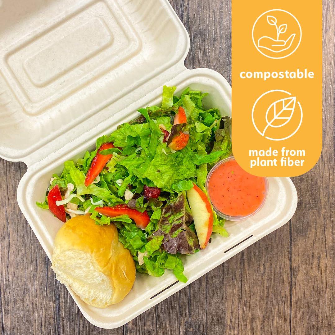 Earth's Natural Alternative 100% Compostable Disposable Food Containers with Lids [9”X6” 500 Pack] Eco-Friendly Take-Out TO-GO Containers, Heavy-Duty, Biodegradable, Unbleached by Earth's Natural Alternative