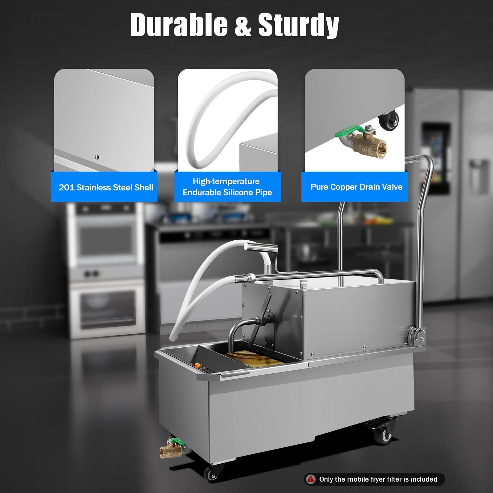 AGULIUM AGULIUM Mobile Fryer Filter, 550W Mobile Frying Oil Filtering System, Commercial Fryer Oil Filter Cart Machine, Oil Filtration System, Deep Fryer Filter Machine, 55L/14.53Gal Capacity