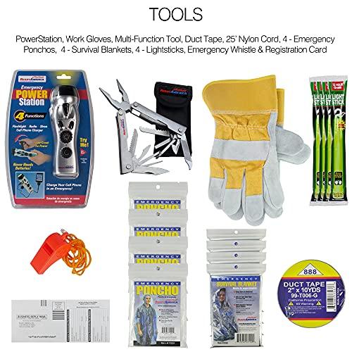 Ready America Ready America 72 Hour Deluxe Emergency Kit, 4-Person 3-Day Backpack, First Aid Kit, Survival Blanket, Power Station, Emergency Food, Portable Disaster Preparedness Go-Bag for Earthquake, Fire, Flood