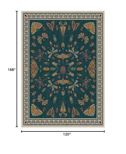 RUGGABLE Ruggable Washable 10x14 Large Area Rug, Flutterby Teal, Premium Modern Rugs for Living Room, Bedroom, Kitchen, Office, Classroom with Gripper Non Slip Pad, Iris Apfel