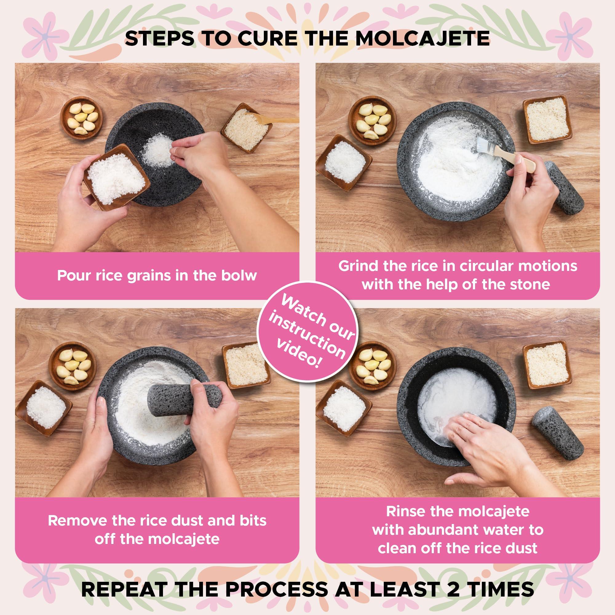 YOPIDO Molcajete 7 in Mexican, Handmade with Natural Volcanic Stone, Artisanal Kitchen Utensil for Grinding with Pores for Crushing, Specially Designed for Grinding Spices, Sauces, and Guacamole