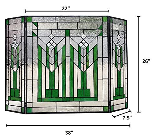 CHLOE CHLOE Lighting Benjamin Mission 3pcs Folding Tiffany-Glass Fireplace Screen 38\" Wide