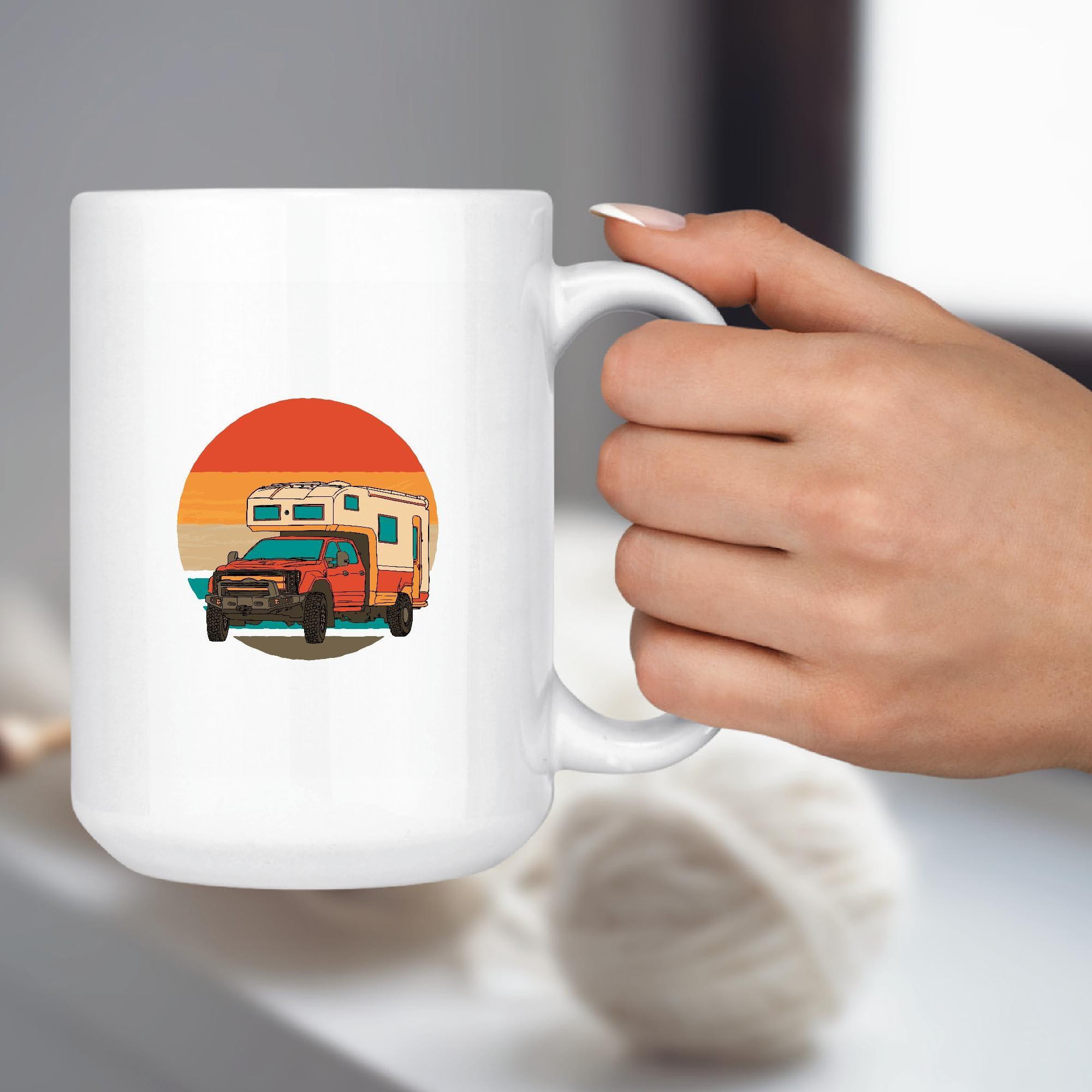 Besele Retro Sunset Offroad Camper Van Gift for Camping Enthusiasts 11oz 15oz White Coffee Mug