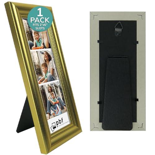 pbf PHOTO BOOTH FRAMES pbf PHOTO BOOTH FRAMES 2x6 Photo Strip Frame | 2 x 6 Photo Booth Strip Frame with Stand | Picture Frame for Photo Booth Strip | Premium Designer Photobooth Frame (Gold)