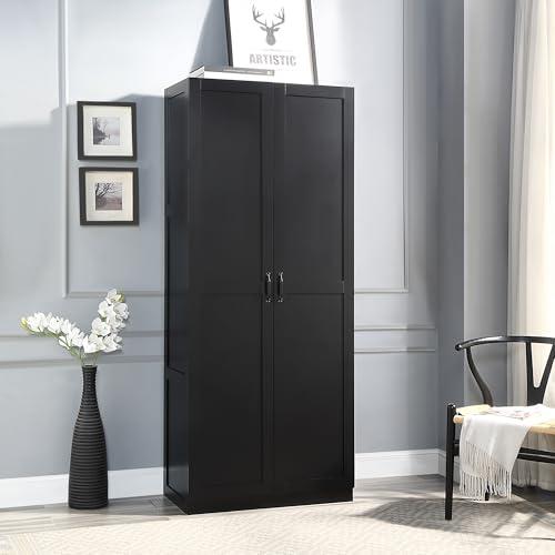 Manhtattan Comfort Manhattan Comfort Hopkins Modern Freestanding Storage Closet with 7 Adjustable Shelves & Soft Close Doors, Multipurpose Wardrobe Cabinet for Bedroom,Bathroom, Garage, Kitchen, Pantry, 72" High, Black