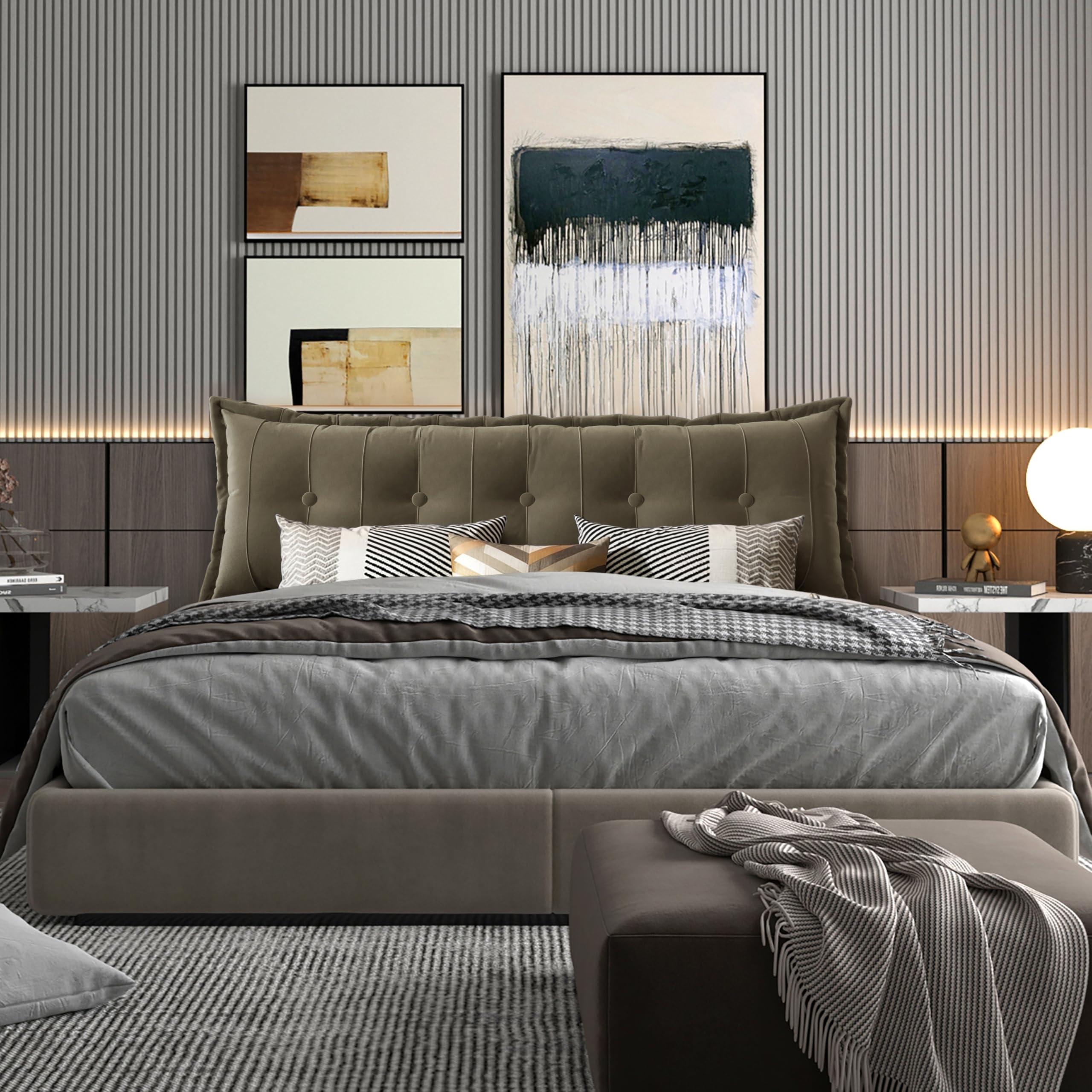 WOWMAX WOWMAX Rectangular Headboard Pillow Bolster Pillow for Bed Back Rest Pillow for Sitting in Bed Daybed Pillows Back Support Pillow for Bed Reading Pillow Velvet(100% Cotton) Light Tan King