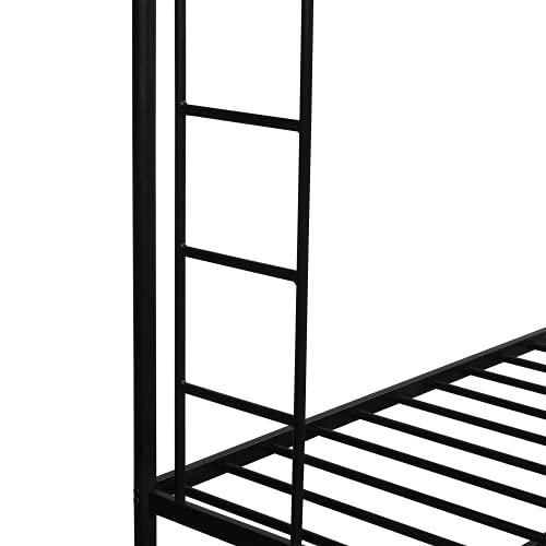 TOPAMZER Twin Over Full Bunk Bed with Trundle, Metal Bed Frame with 2 Ladders No Box Spring Needed, for Adult Boys Girls (Black)