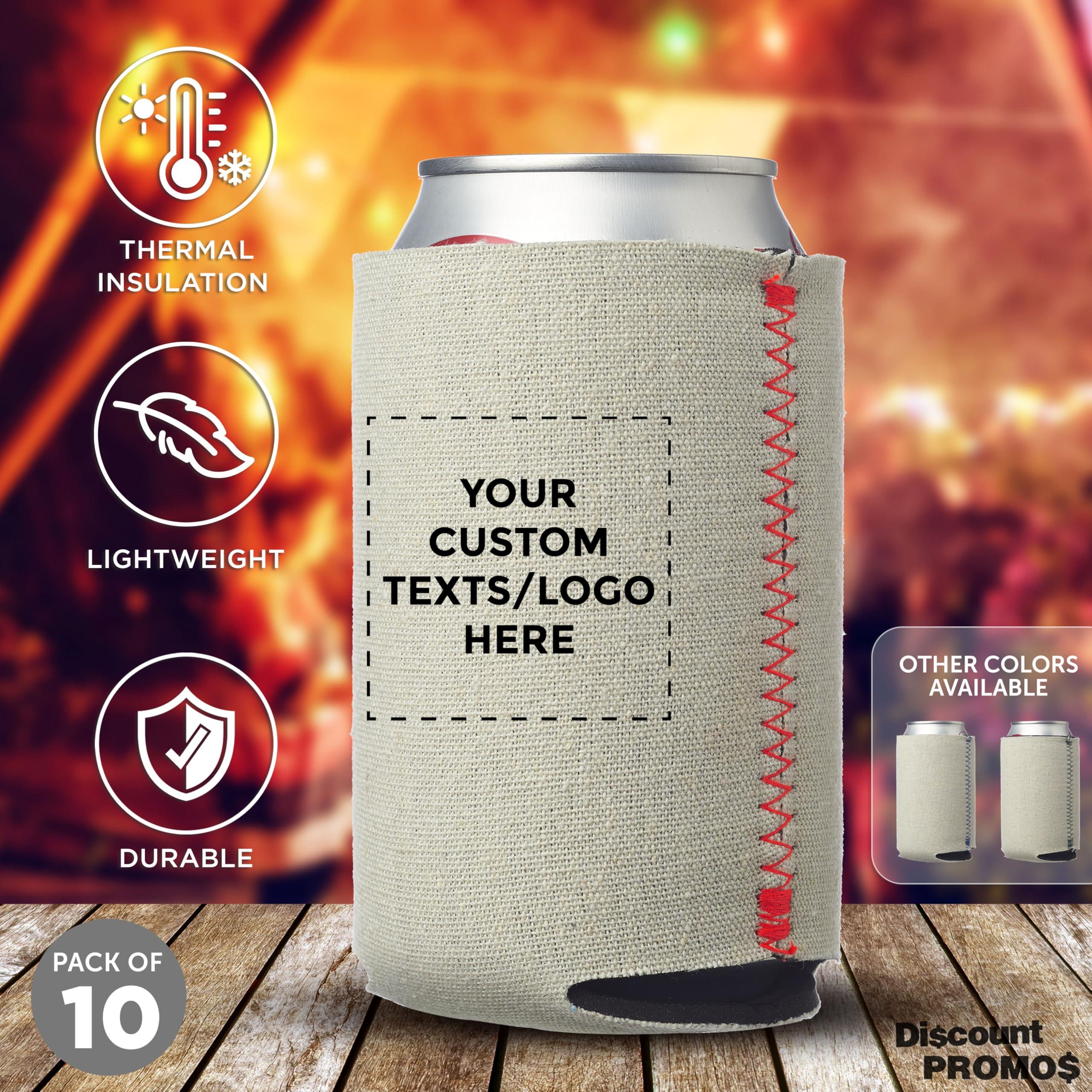 DISCOUNT PROMOS DISCOUNT PROMOS Custom Collapsible Beer Can Coolers 3mm Set of 10, Personalized Bulk Pack - Great for Beer, Soda, Other Beverages - Canvas Red