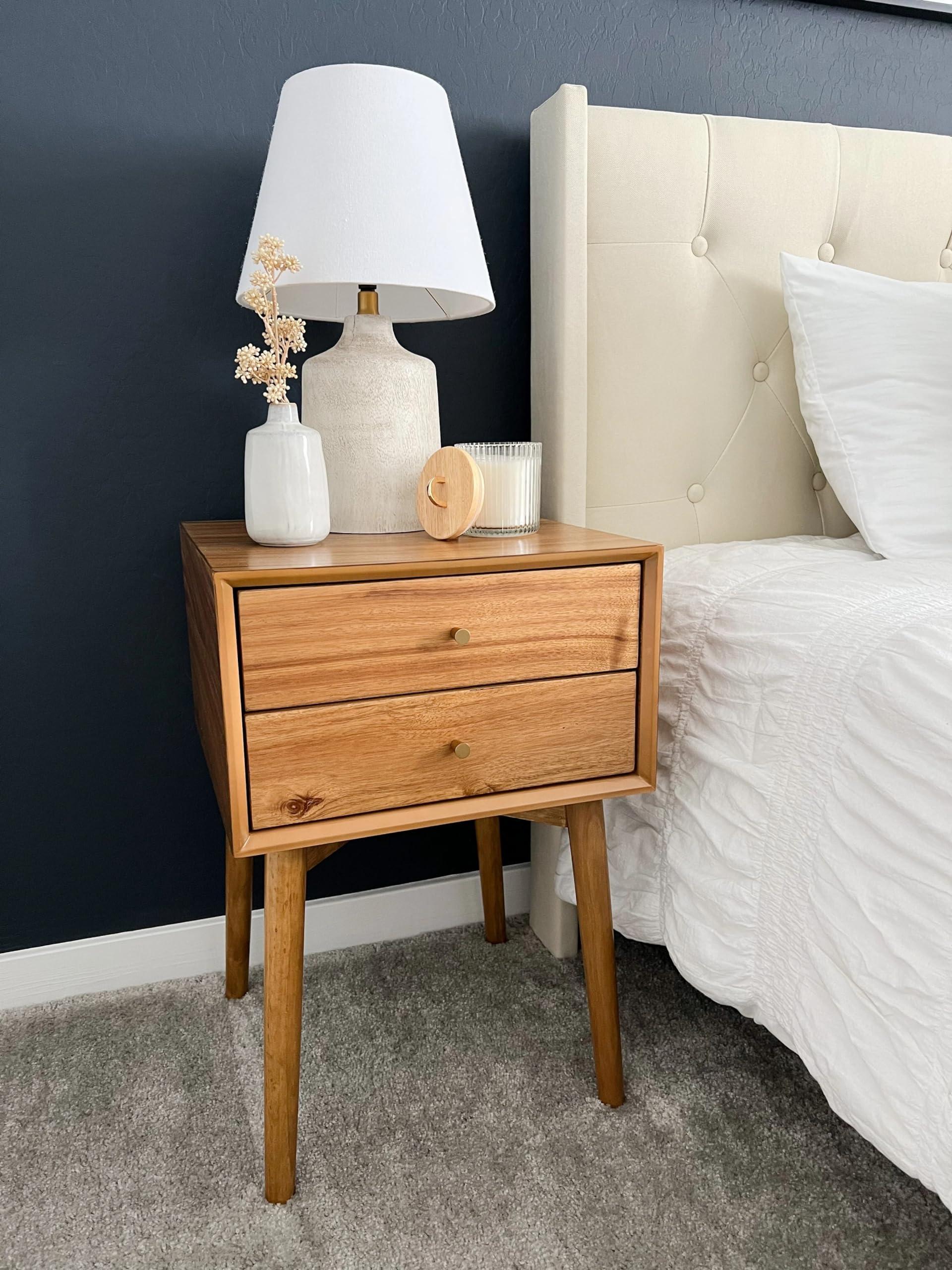 Nathan James Nathan James 32704 Harper Mid-Century Oak Wood Nightstand with 2-Drawers, Small Side End Table with Storage, Brown