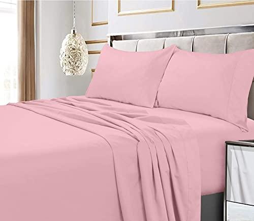 SHERA\'S BEDDINGS SHERA\'S BEDDINGS Full Extra Long Size Giza Sheet Set- 100% Giza Cotton Adjustable Bed Sheets Set-Bedding Sheets & Pillowcases- Long-Staple- Fits 13-15 Inch Deep 850 TC Mattress (Full XL, Baby Pink)