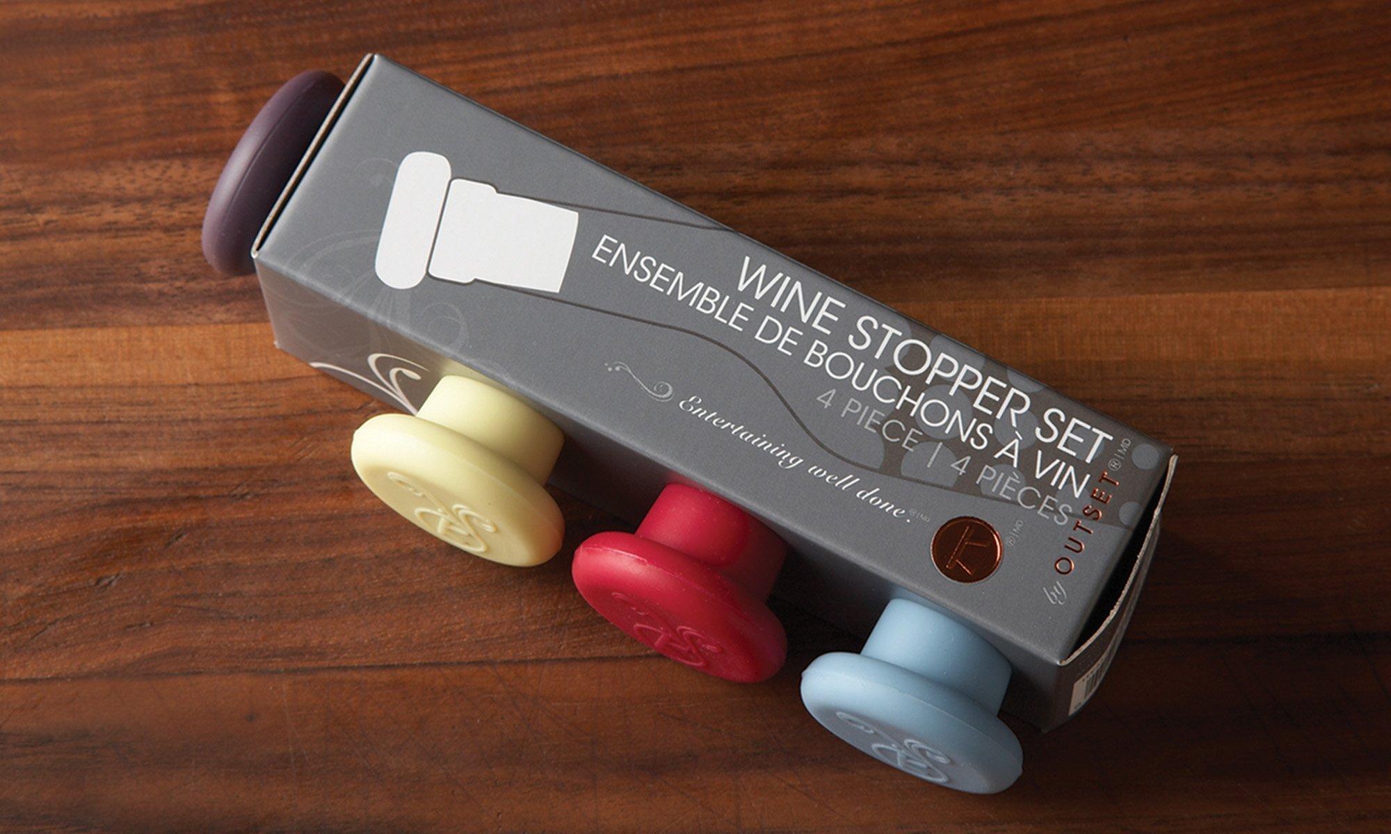 Outset Outset B229 Silicone Wine Bottle Stoppers, Set of 4, Assorted