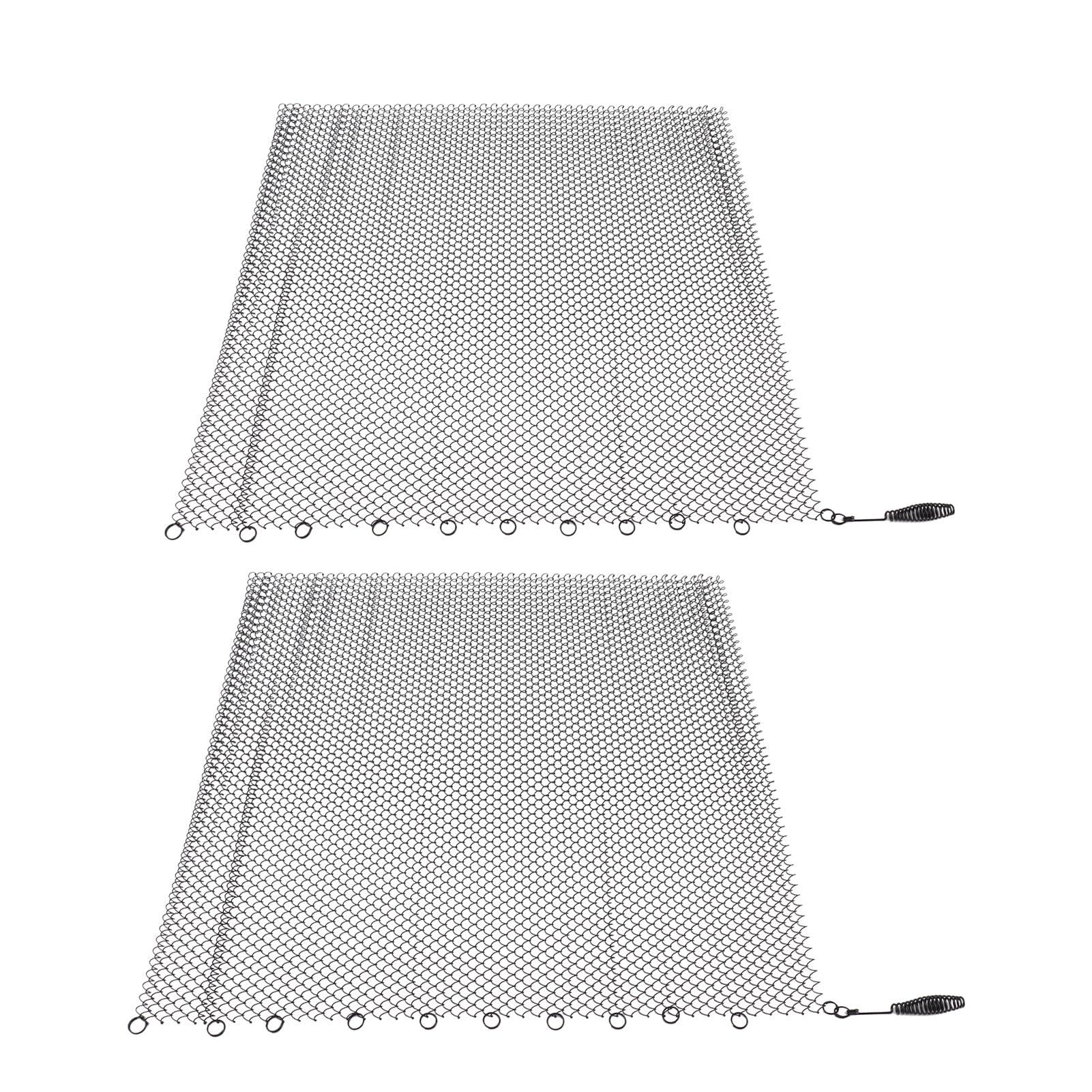 XHTLLO XHTLLO Fireplace Mesh Screen Curtain 2 Wide Panels Hanging Replacement Screens for Home Wood Burning Fireplace Black, Safety Stainless Steel Easy Installation(24 * 20in)