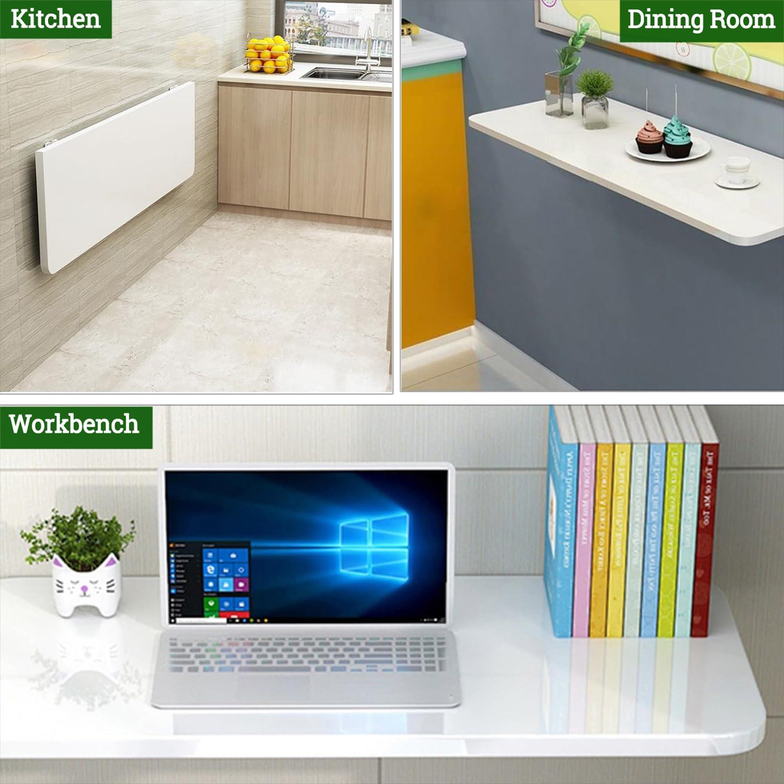 Topjia TopJia Folding Wall Mounted Table,Wood Wall Kitchen Table & Dining Table Desk,Narrow Long Wall Table Fold Down,Floating Desk,Bar Tables,Workbench,for Home Office Laundry(31.5x15.7inch, Natural)