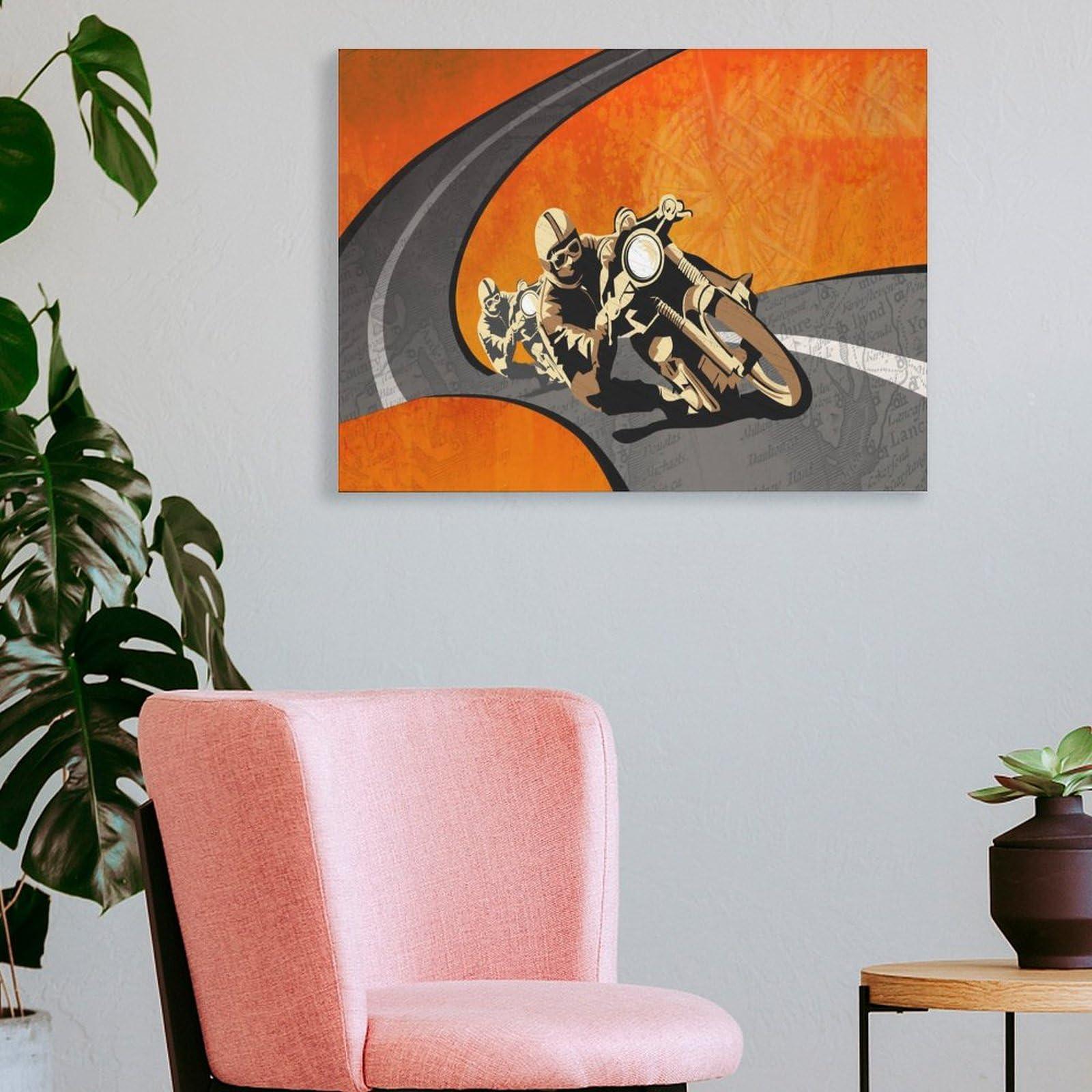 BEBUSH Art Idea Painting Poster Wall Decor Vintage Motorcycle Isle of Man Room Aesthetic Decor Canvas Wall Art Prints for Wall Decor Room Decor Bedroom Decor Gifts 8x10inch(20x26cm) Frame-style