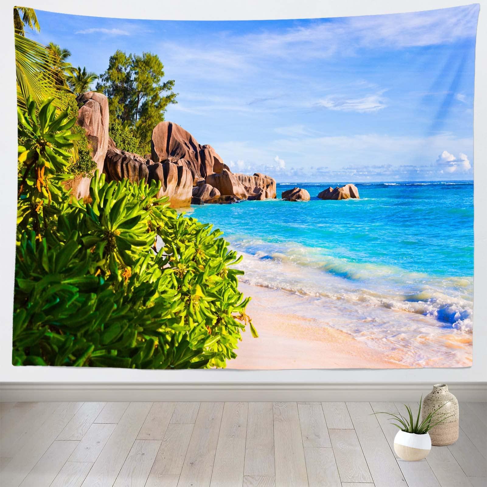 Loccor Loccor 5x4ft Tropical Beach Tapestry Photo Backdrop Stone Mountain Source D\'Argent at Seychelles Scenic Tapestries Nature Landscape for Bedroom Living Room Dorm Home Decoration Wall Art Decor