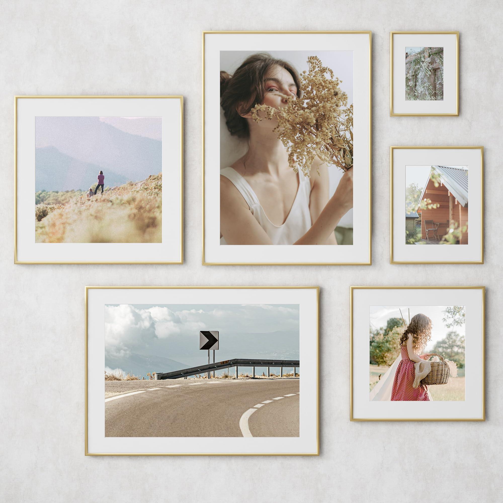 Venusmiles 18x24 inch Metal Poster Frame - 18 x 24 Thin Aluminum Picture Frames Matted for 16x20 Photos, Artworks, Prints, Puzzle - High Definition Plexiglass - Vertical and Horizontal Display - Wall Hook Hanging Hardware Included - Gold, Set of 4