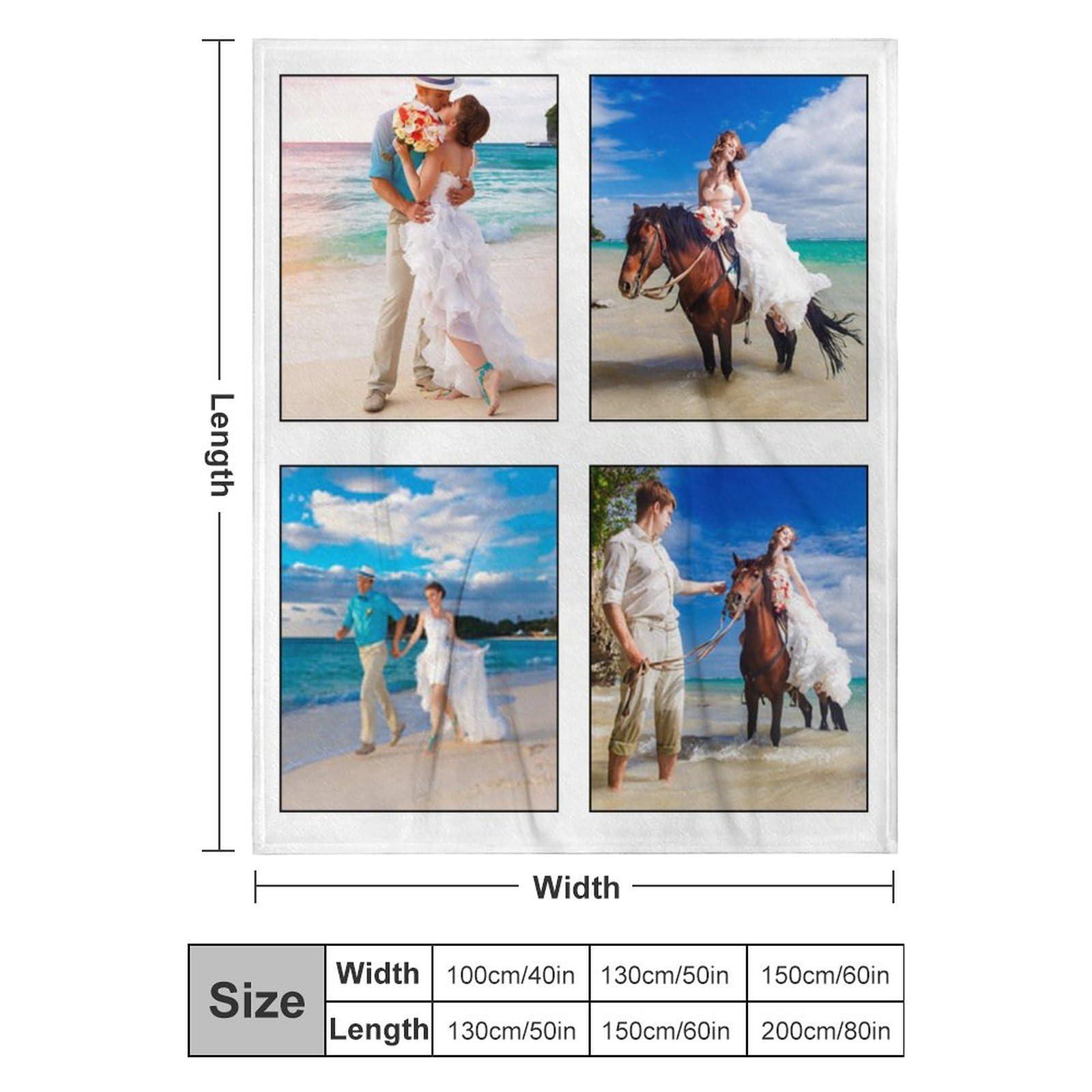 WIORUTI WIORUTI Custom Blanket with Photo Text Personalized Throw Blankets Customized Picture for Mother Father Adult Friends Personalized Gift Flannel Blanket Birthday Christmas, 4 Photos, 31\"x47\"