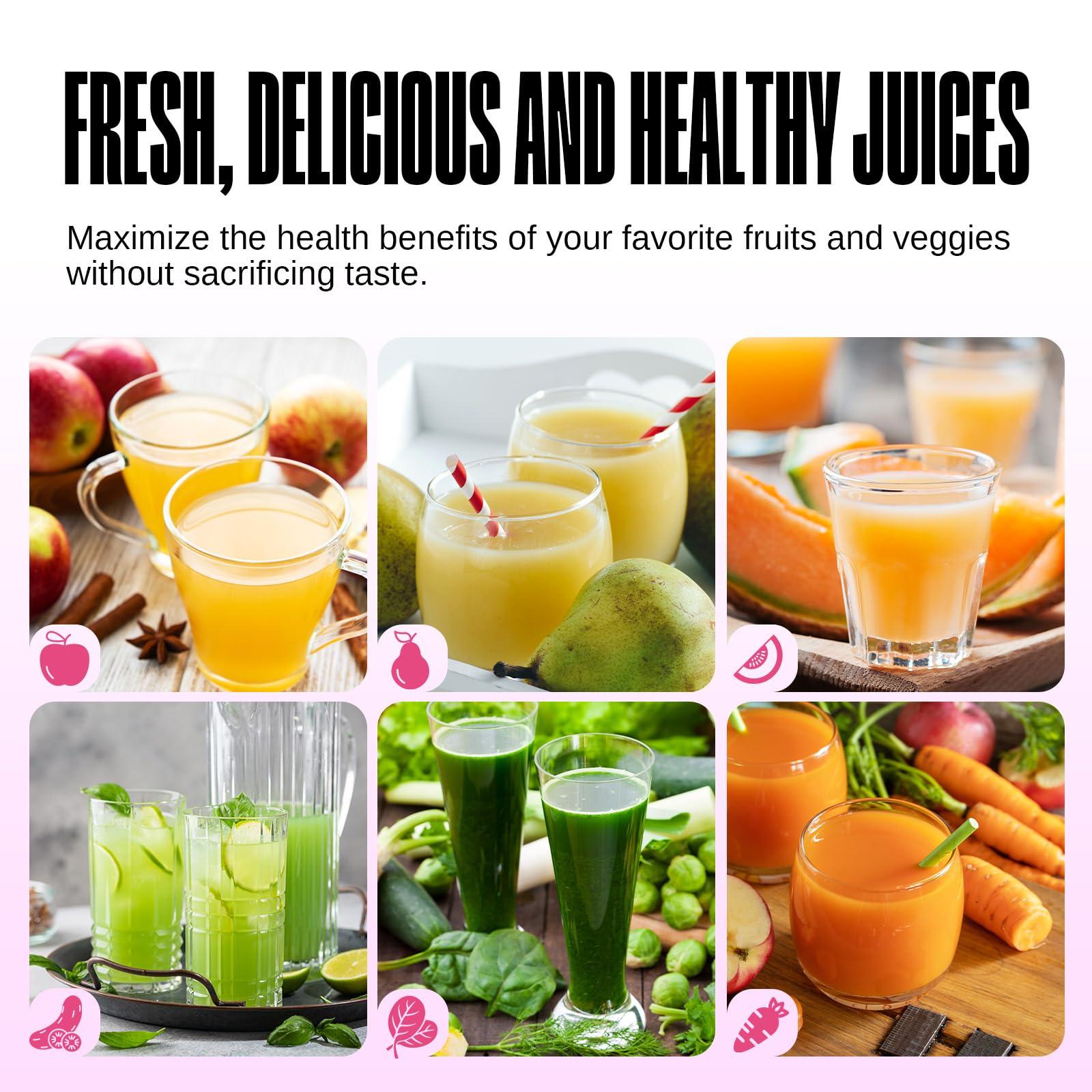 Ventray Ventray Ginnie Mini Cold Press Juicer, Small Slow Masticating Juicer for Vegetables Fruits, High Juice Yield, Easy to Clean, Space-Saving, Fit for Personal/Travel/Picnic/Office - Pink