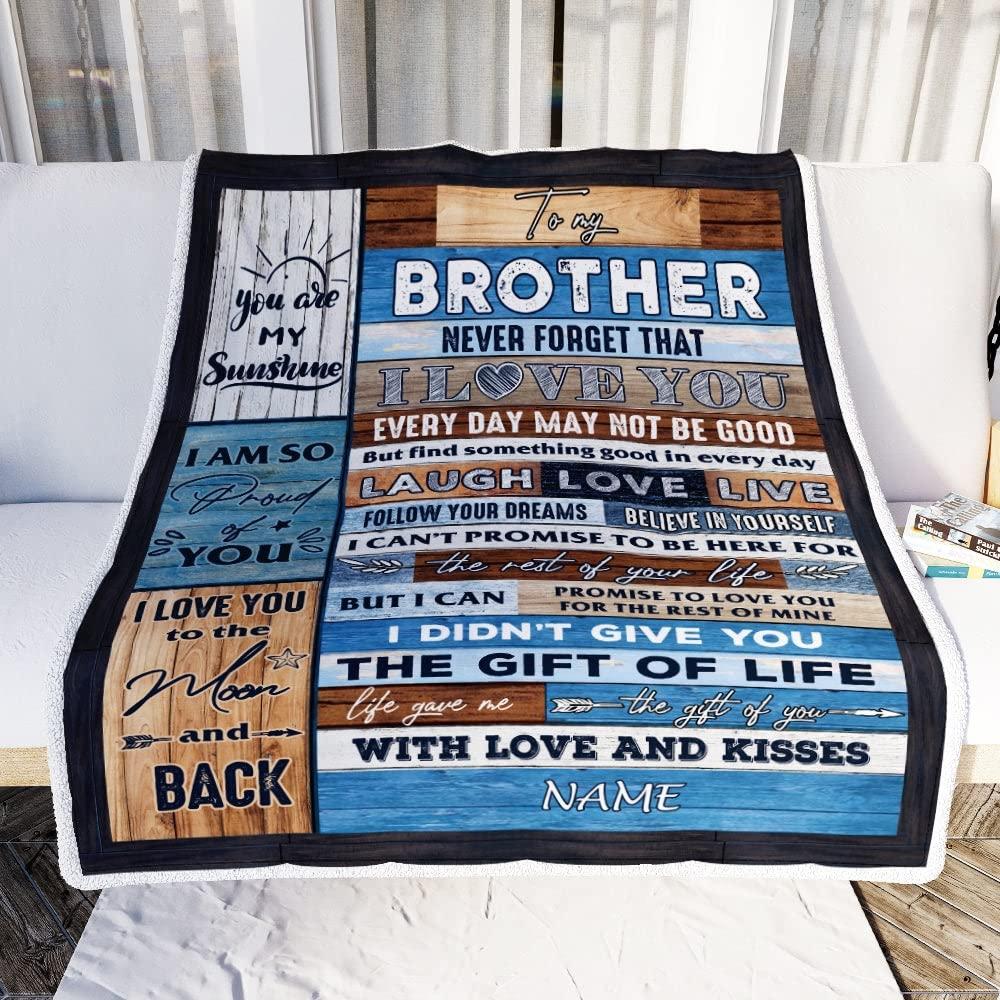 CenturyTee CenturyTee Personalized to My Brother Blanket from Sister Brother I Love You Wood Brother Birthday Christmas Thanksgiving Graduation Customized Fleece Blanket (60 x 80 Inches - Adult Size) (827)