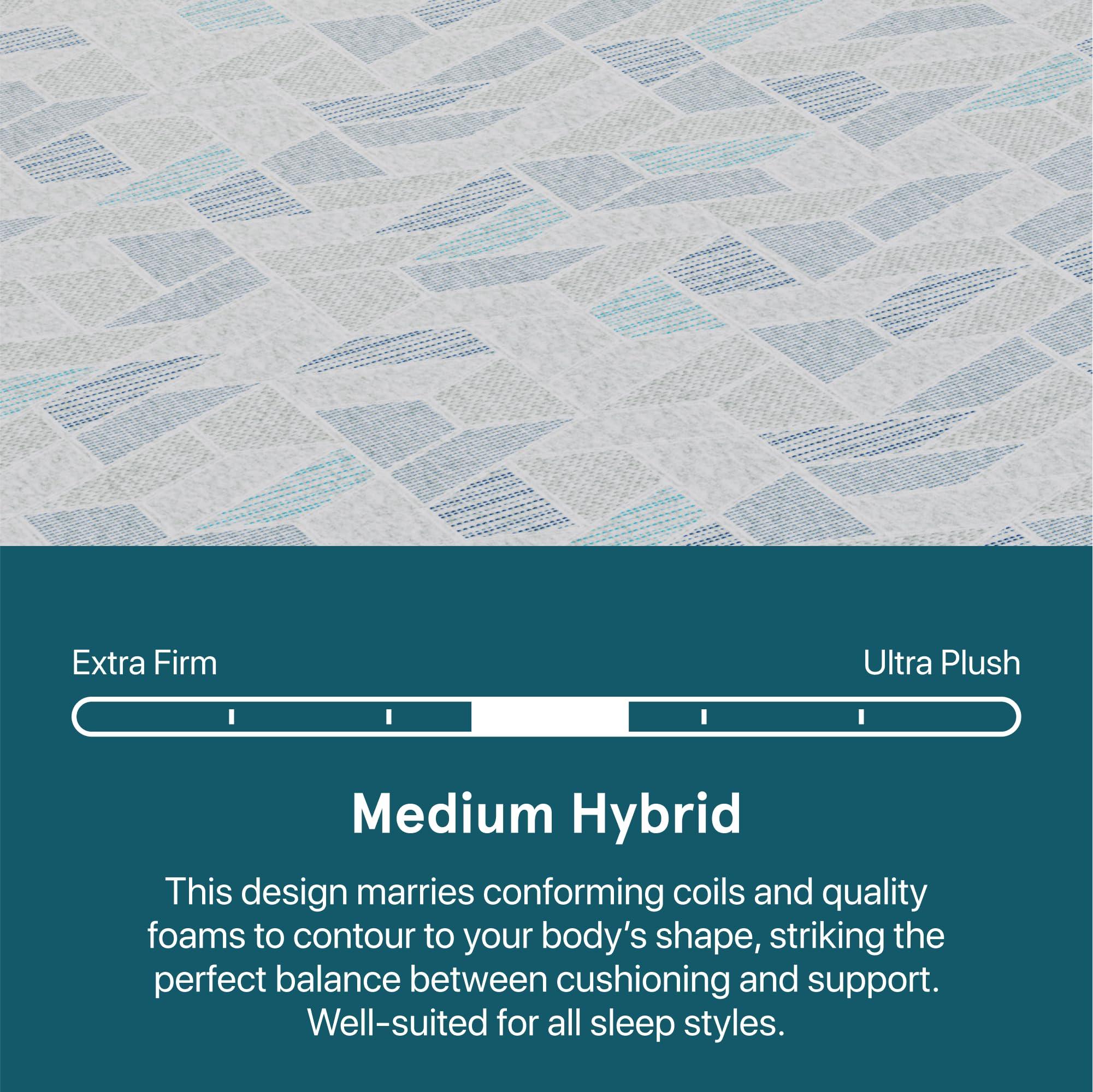 Beauty Sleep Beauty Sleep DreamRest Medium Hybrid 11.5" Queen Mattress, Pocketed Coils, Cooling, Breathable, and Pressure Relieving - 100 Night Trial, CertiPUR-US Certified and 10 Year Limited Warranty