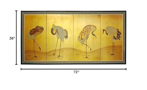 ORIENTAL Furniture Red Lantern 36\" x 72\" Gold Leaf Cranes Folding Silk Screen
