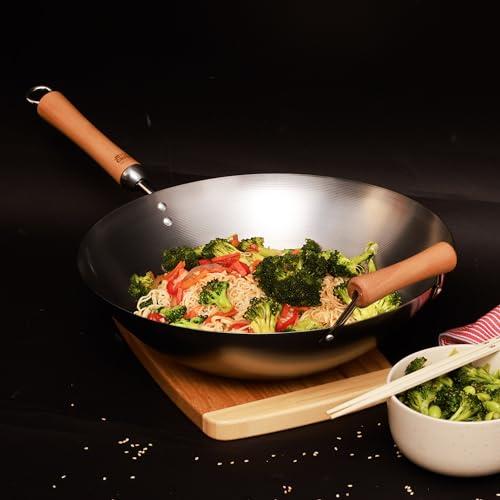 JOYCE CHEN JOYCE CHEN Classic Series 14-Inch Carbon Steel Wok with Birch Handles