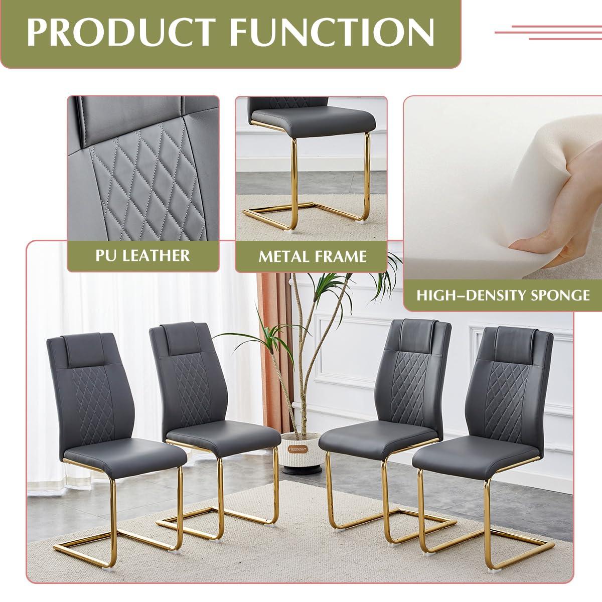 gopop 7 Piece Glass Dining Table Set, Kitchen Table Chairs Set for 6, 79'' Dining Table with 0.5" Tempered Glass Tabletop with Plated Metal Legs and MDF Crossbar, 6 PU Chairs for Dining Room, Kitchen.