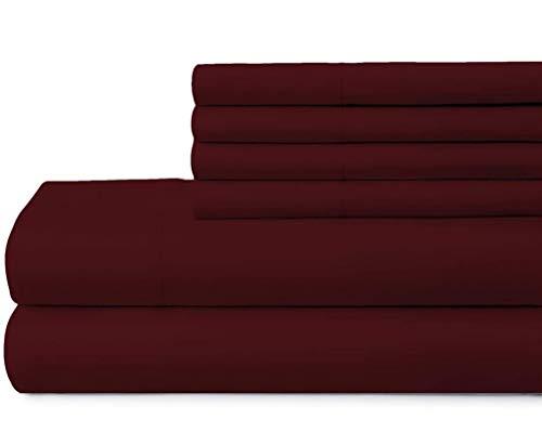 Himeya Bedding Original 1800-TC Coziest 100% Heavy Cotton 4-PCs Sheet Set Fits Mattress 15-18\'\' Deep Pocket (Twin XL Size) Bedding Sheets for Bed (Solid, Burgundy)