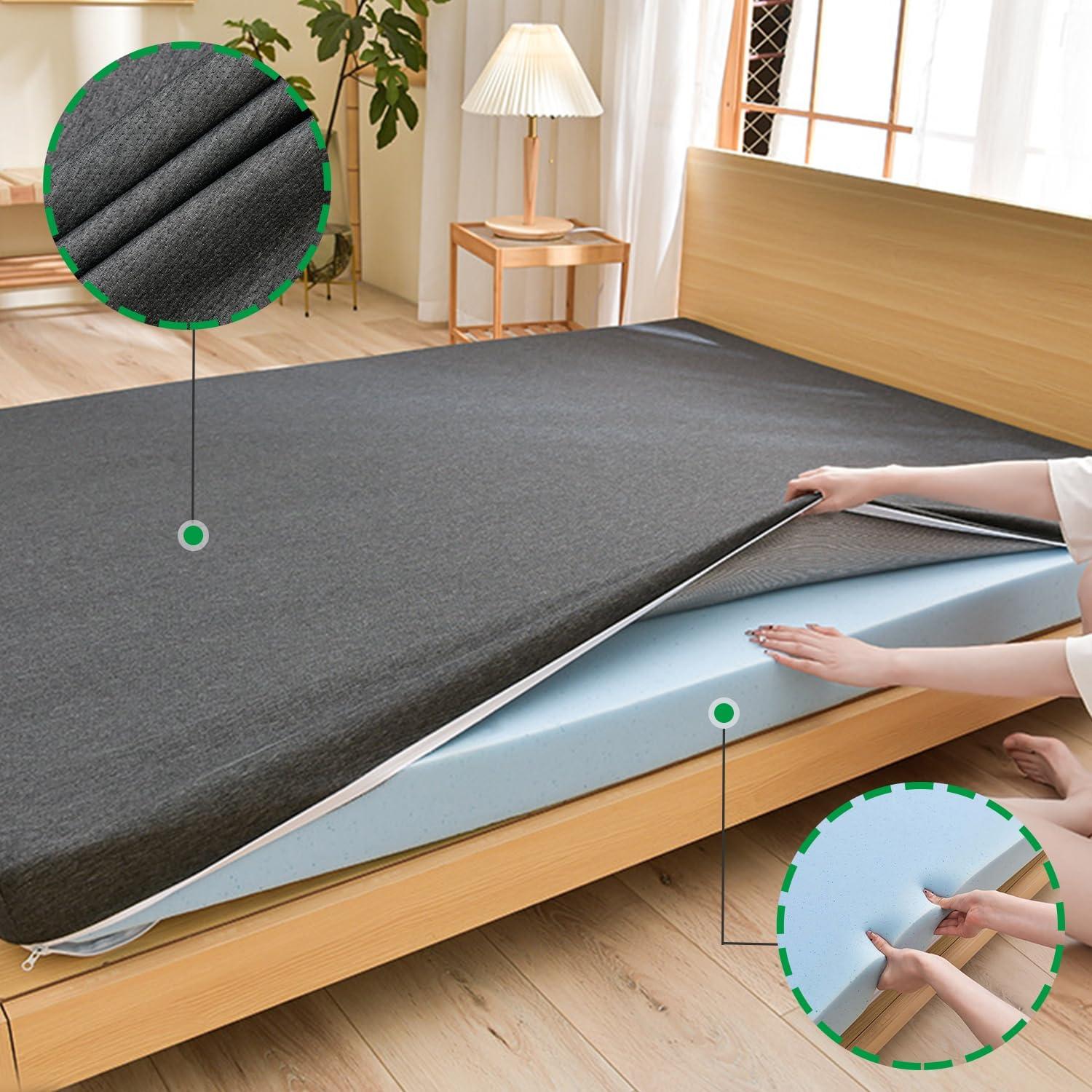 Generic Gel Memory Foam Mattress Topper,Cooling Mattress Pad Topper,Gel Infused Bed Topper with Removable Washable Cover,Memory Foam Mattress Cover,Breathable Futon Topper Pad,Black 3cm,120x190cm