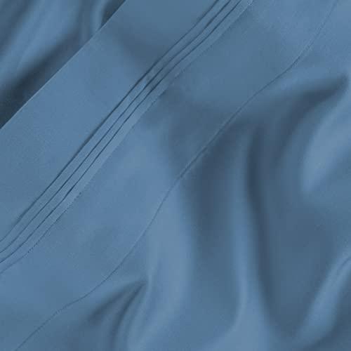 SUPERIOR Superior Egyptian Cotton 4 Piece Sheet Set, Luxury 1200 Thread Count, Eco-Friendly, Sustainable Sheets, Ultra-Soft Basics, Solid, Deep Pocket Fitted Sheet, Flat Sheet, Pillowcases, King, Medium Blue