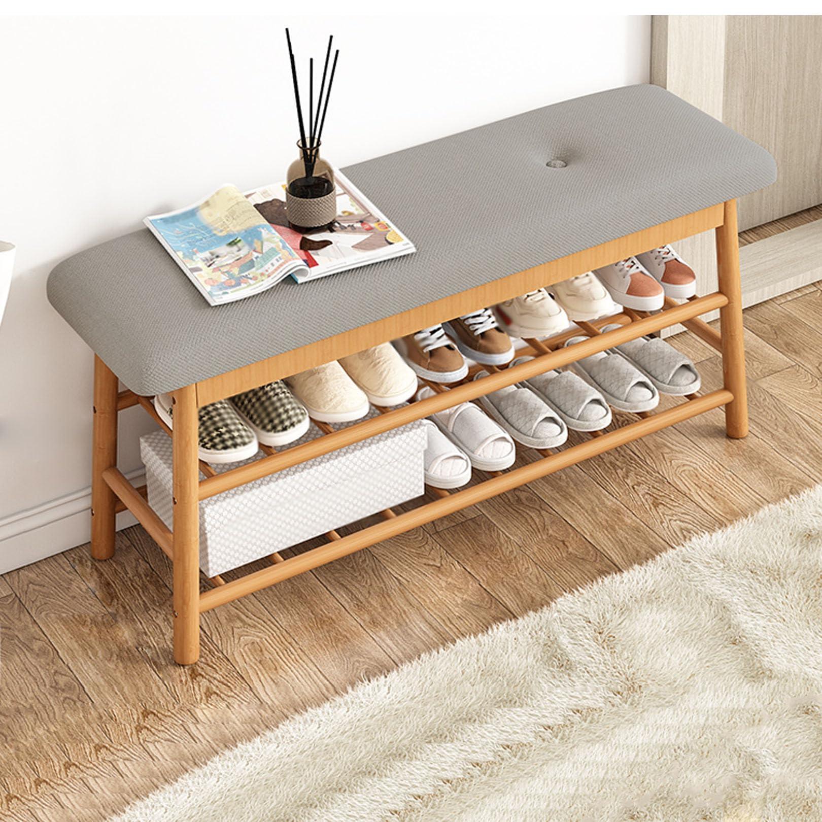 HomeLoft Basics HomeLoft Basics Wooden Shoe Bench Rack with Flip Top Storage, Entryway Storage Oiganizer Shelf with Padded Seat for Mudroom Bathroom, 90cm/35.4""