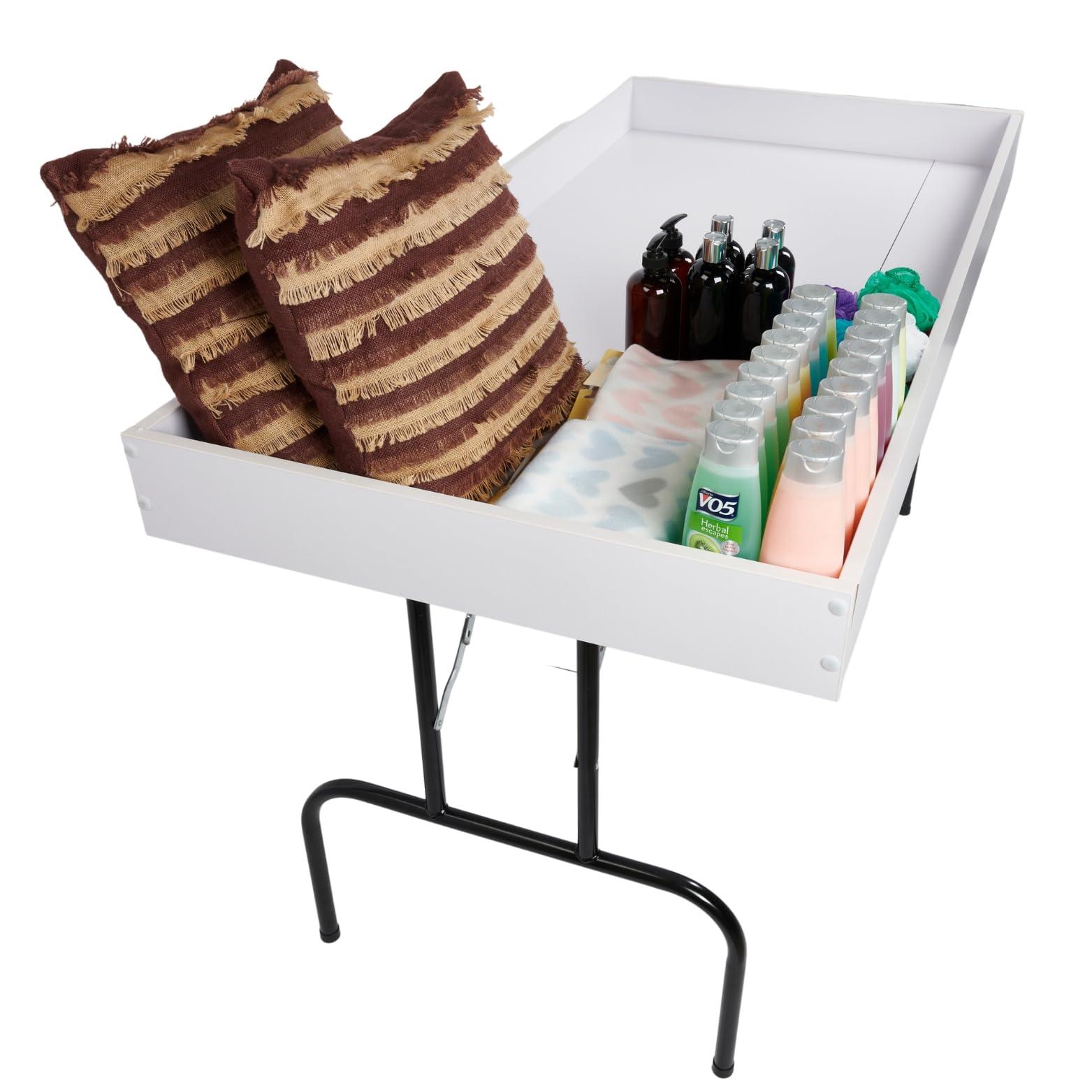 SSWBasics SSWBasics Large White Folding Dump Table - Durable, Portable, and Lightweight Display Solution for Retail, Trade Shows, and Events - Easy Setup and Storage, Supports Up to 250 lbs
