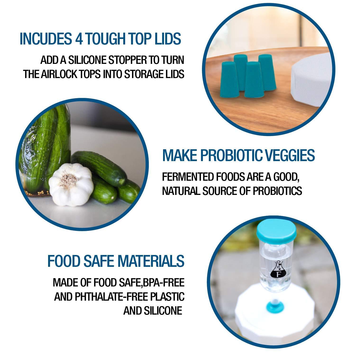 Fermentology Fermentology Sauer System Fermentation Airlocks – Lids, Grommets, Gaskets, Stoppers – for Regular Mouth Mason Jars – 4 Pack