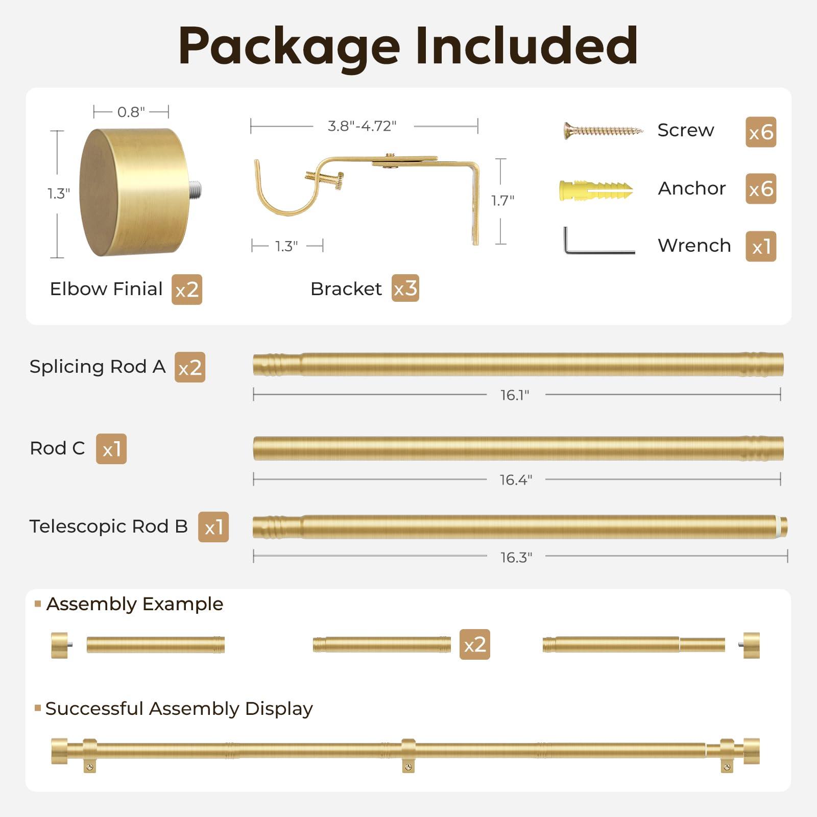 zeerobee Zeerobee Curtain Rods for Windows 32 to 72, 1 Inch Heavy Duty Drapery Rods with Adjustable Length, Outdoor Modern Curtain Pole with Simple End Caps, 32"-72", Brushed Gold