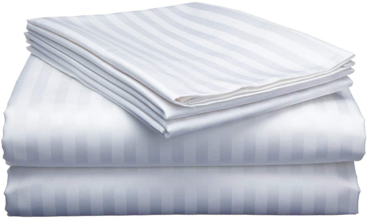 USA Bedding USA Bedding Authentic 1500 Thread Count Series Heavy Quality Full Sheet Set 100% Egyptian Cotton Sheet Set Full Size- Fit Up 15\" Inch to 18\" Inch Deep Pocket Striped (White)