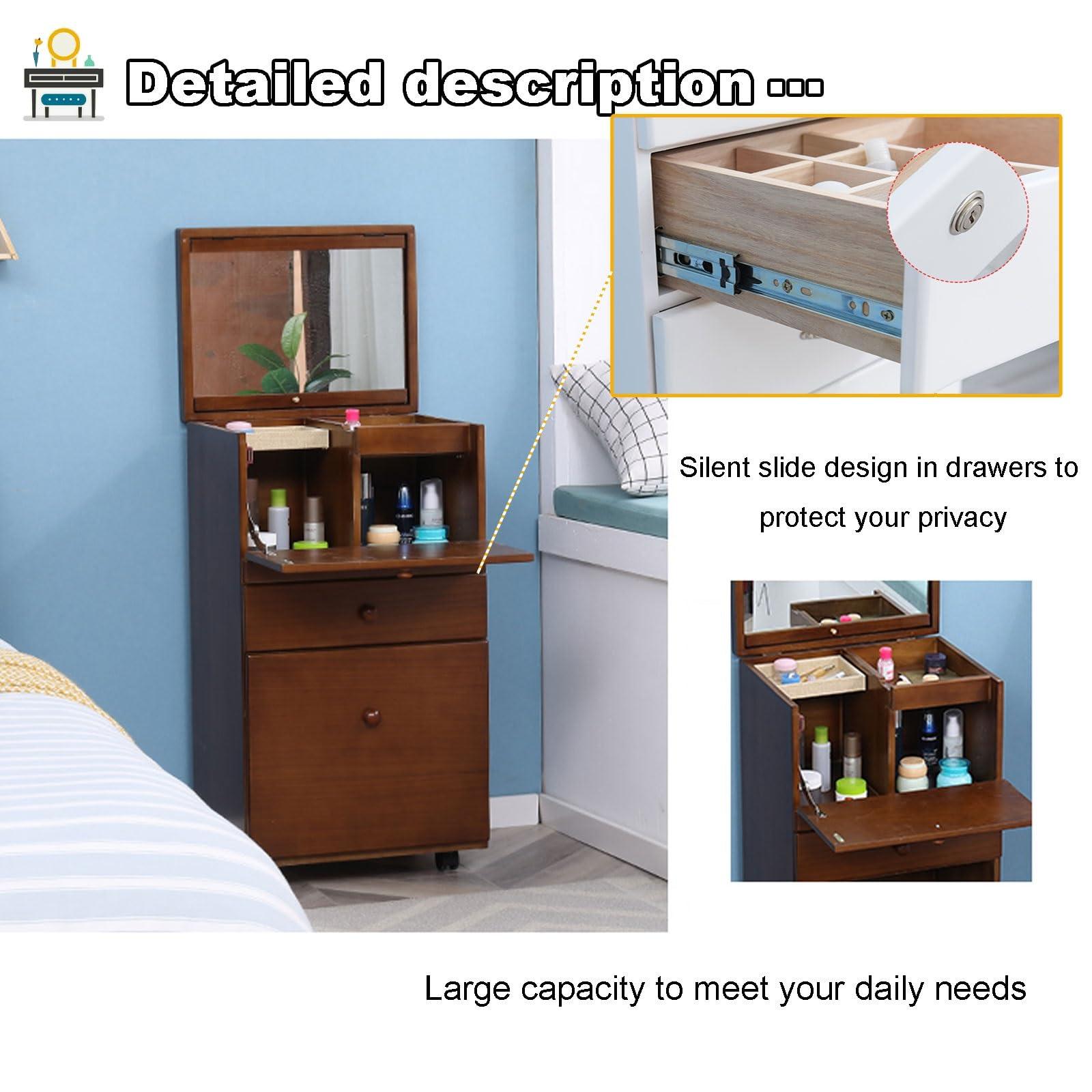 DRemdo DRemdo Small Vanity Desk Set with Drawer lock key,Small Makeup Vanity Desk with Mirror,Compact Dressing Table, 3-in-1 Vanity Desk Set with Mirror, keys3 Drawers(Brown), 33.5x11.8x15.7in