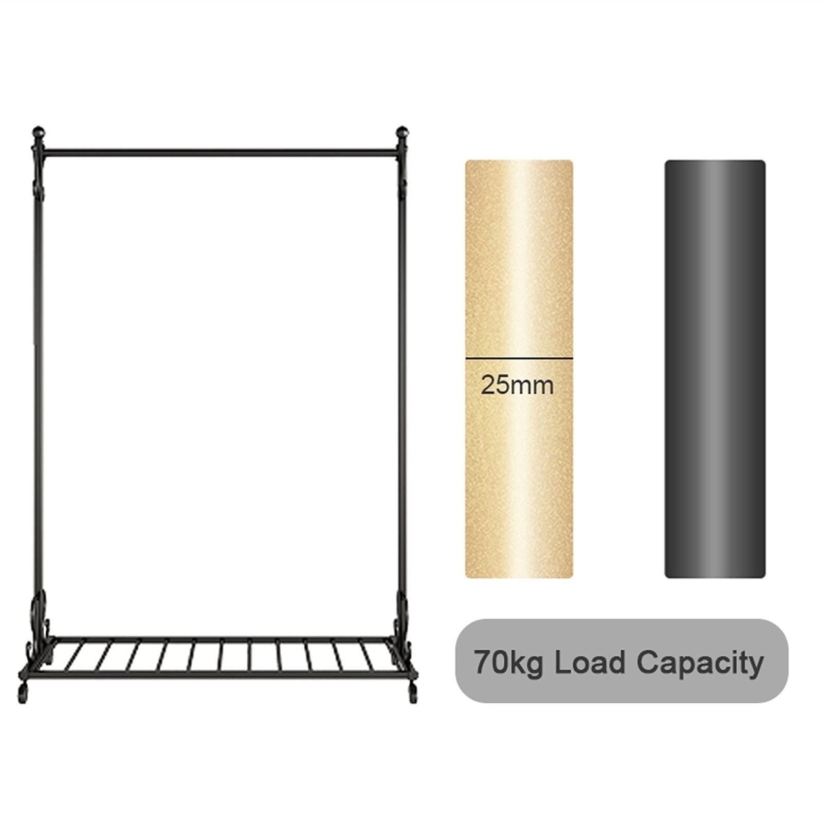 LIFOND Clothes Rail Garment Rack Clothes Rack on Wheels,Clothes Rail with Shoe rackl,Apply to Bedroom, Living Room,Easy to Assemble Stand Clothes Rod for Bedroom Decor, Black D