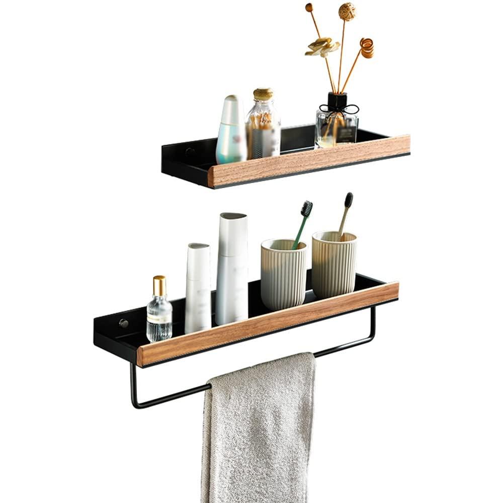 ANNBKA ANNBKA Shower Shelf Racks Solid Wood Shower Caddy Shelf Organizer Towel Bar, Bathroom Wall Mounted Cosmetic Storage Rack Shower Caddy (Size : Black 40cm)