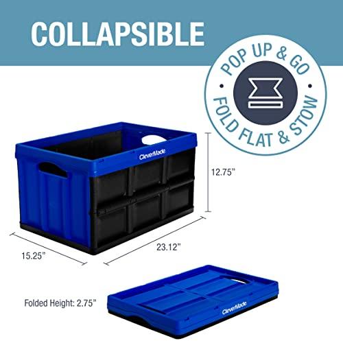 CleverMade CleverMade Collapsible Storage Bin, Royal Blue, 3PK - 62L (16 Gal) Stackable Storage Containers, Holds 100lbs Per Bin - Plastic Storage Bins for Organizing, Closet Storage, Garage Storage