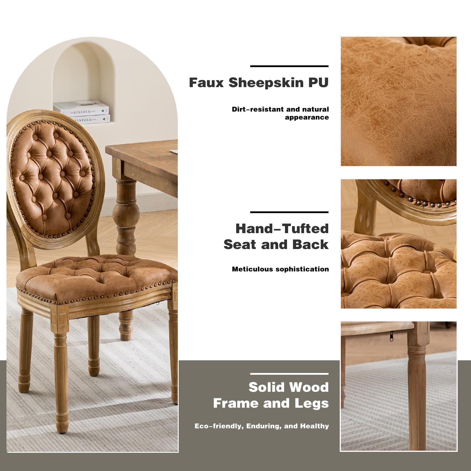 ODUSE-DAILY ODUSE-DAILY French Country Dining Chairs Set of 6, Caramel Kitchen & Dining Room Chairs, Faux Leather Kitchen Chairs, Tufted Upholstered, Wood Legs, Sillas De Comedor (PU, Amber, 6Pcs)