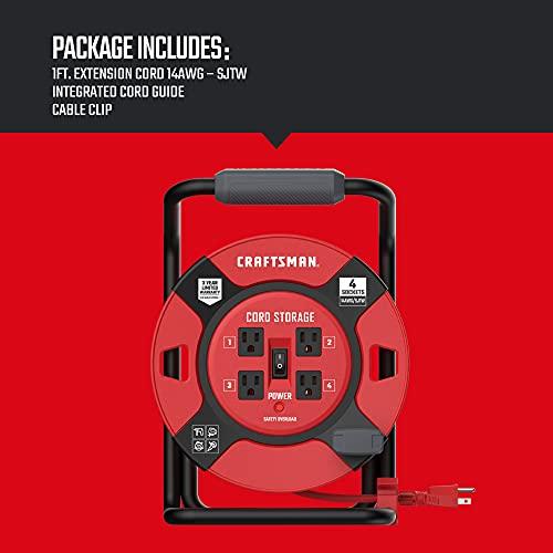 Craftsman CRAFTSMAN Retractable Extension Cord Reel 1 Ft. With 4 Outlets, Cable Management & Heavy Duty 14AWG SJTW Cable