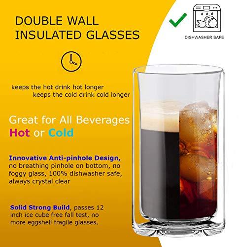 Sun's Tea Sun's Tea Double Wall Insulated Glass Tumbler, 16oz (450ml) Highball Glass Cups for Beer, Lemonade, Iced Tea, Tropical Drink, Cocktail, Smoothie, Mojito and Mixed Drinks, Set of 2 - Collins Style