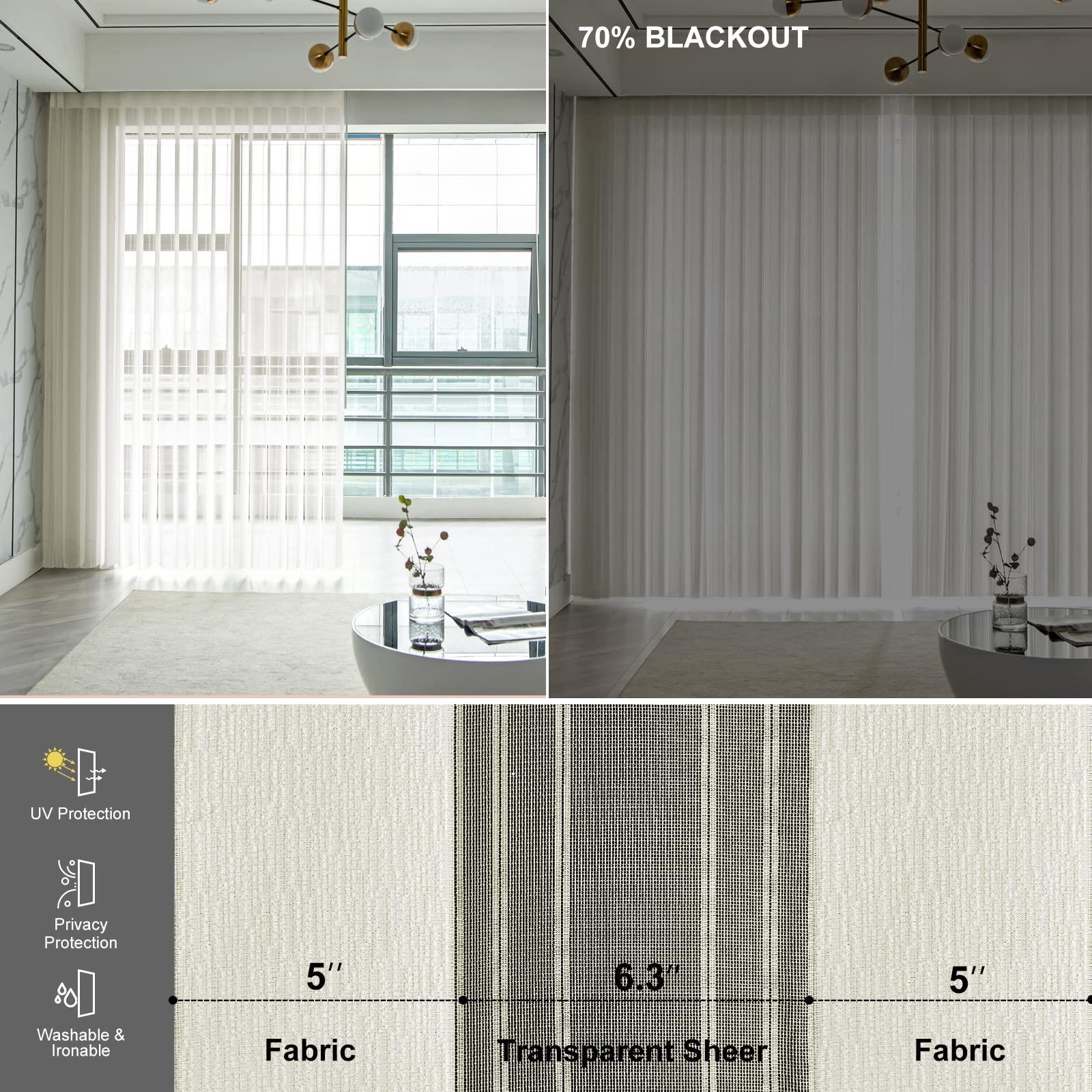 Graywind Graywind Manual Sheer Vertical Blinds Custom Size Adjust Light Fabric Sheer Free Wand Control Privacy Light Filtering Track Slats Set for Patio Sliding Glass Door Large Window (Striped Beige)
