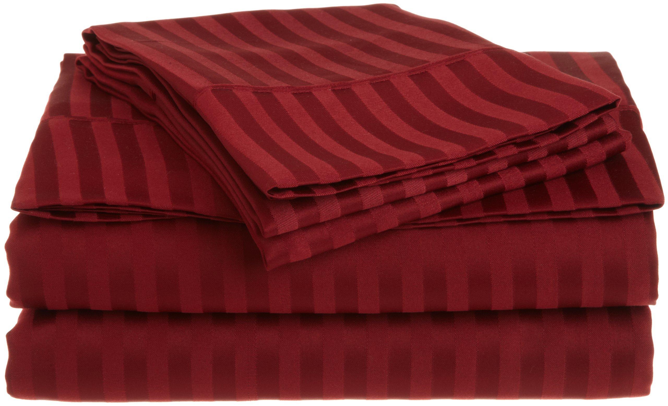 Elf Linen Elf Linen Luxurious 1500 Thread Count Italian Finish 100% Egyptian Cotton 4-Piece Bed Sheet Set, King, Burgundy Stripe Pattern (Fits Mattress Up to 24-26\" Deep Pocket)
