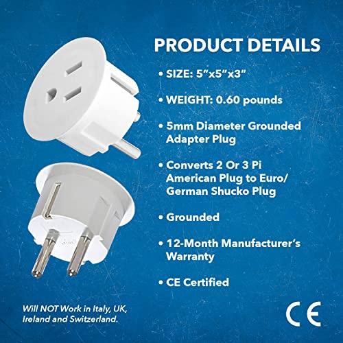 OREI OREI Pack 6 European Travel Plug Adapter - USA, Canada, Mexico to European Type E/F Plug Adapters - Schuko Adapter CE Certified Heavy Duty - Perfect for Travelling with Cell Phones, Laptops & More