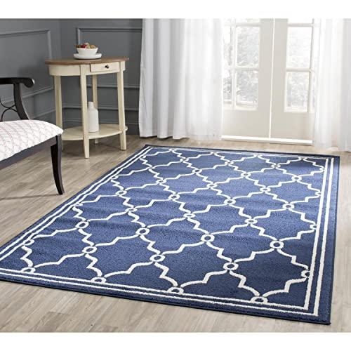 Safavieh SAFAVIEH Amherst Collection Runner Rug - 2\'3\" x 11\', Navy & Beige, Moroccan Trellis Design, Non-Shedding & Easy Care, Ideal for High Traffic Areas in Living Room, Bedroom (AMT422P)