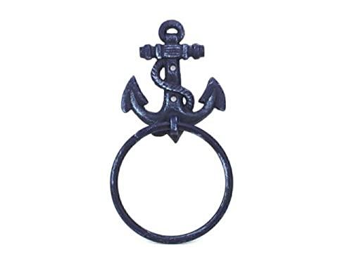 Handcrafted Nautical Decor Handcrafted Nautical Decor Rustic Dark Blue Cast Iron Anchor Towel Holder 8.5" - Cast Iron Decoration - an